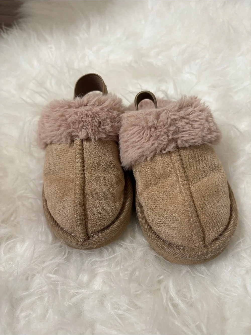 Kids Faux-Shearling Slipper Booties - Tan Pink